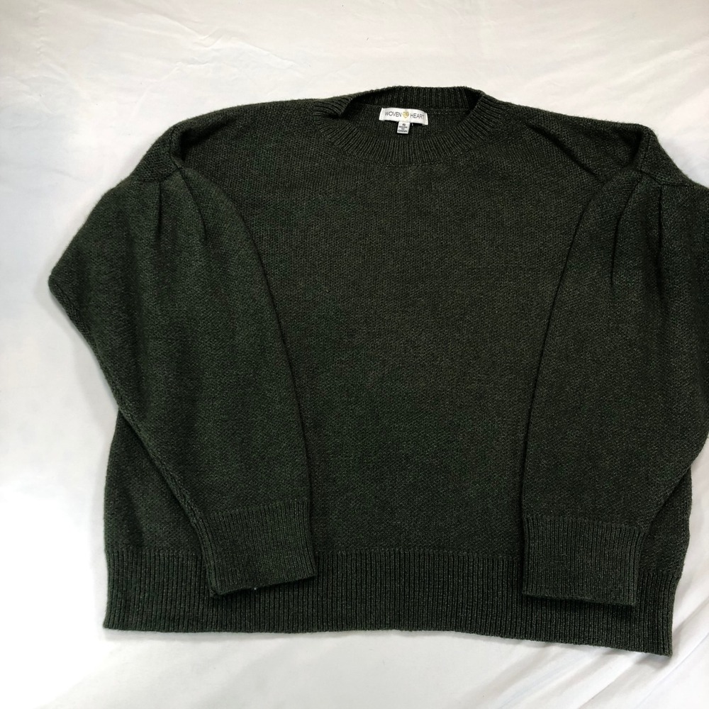 Woven Heart Green Puff Shoulder Crew Neck Sweater WHF12 Small
